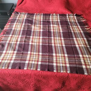 Vtg Faribo Brown Plaid Wool Throw Stadium Blanket‎ Fringe 53”x51" Faribault Mill
